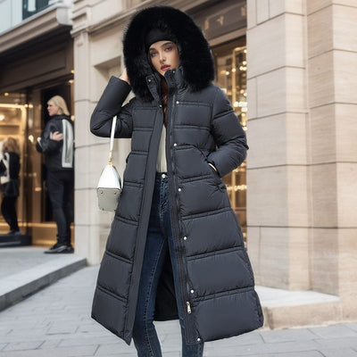 Women's winter coat featuring a stylish fur collar, perfect for warmth and fashion during cold weather.